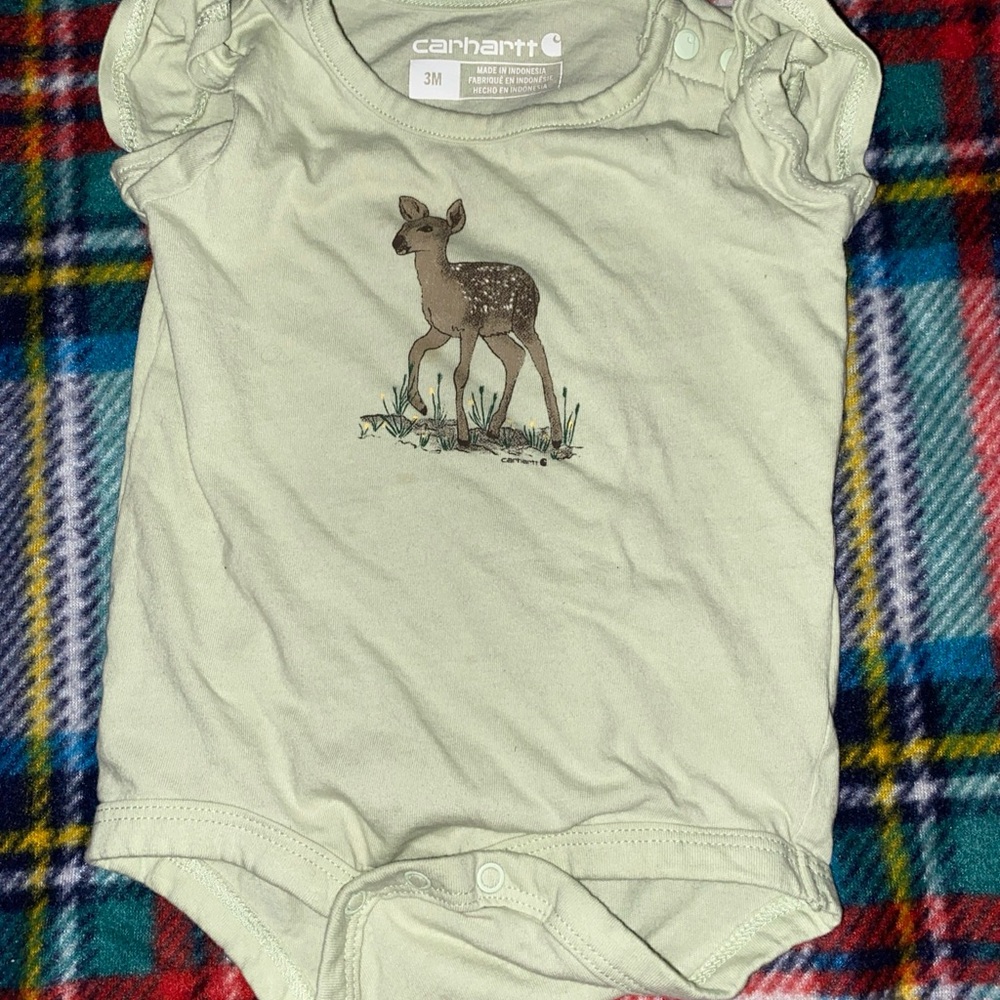 Carhartt Cream Baby Onesie with Deer Design
